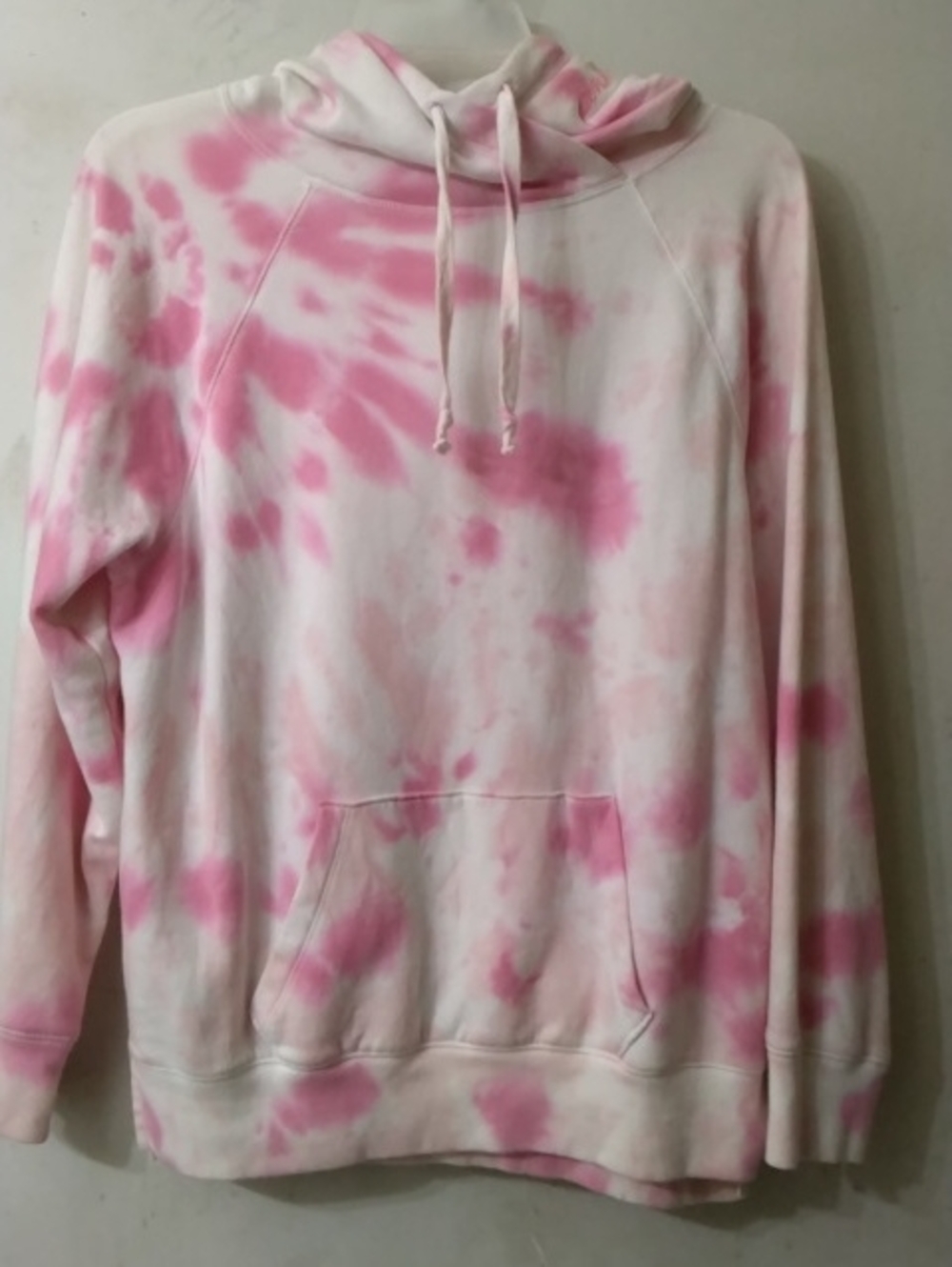 PINK Victoria's Secret Pink & White Tie-Dye Cowl Pullover Hoodie Sz Small